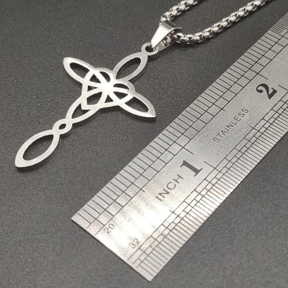 Silver Celtic Cross Heart Necklace Valentines Boho Vtg Anniversary Birthday Gift